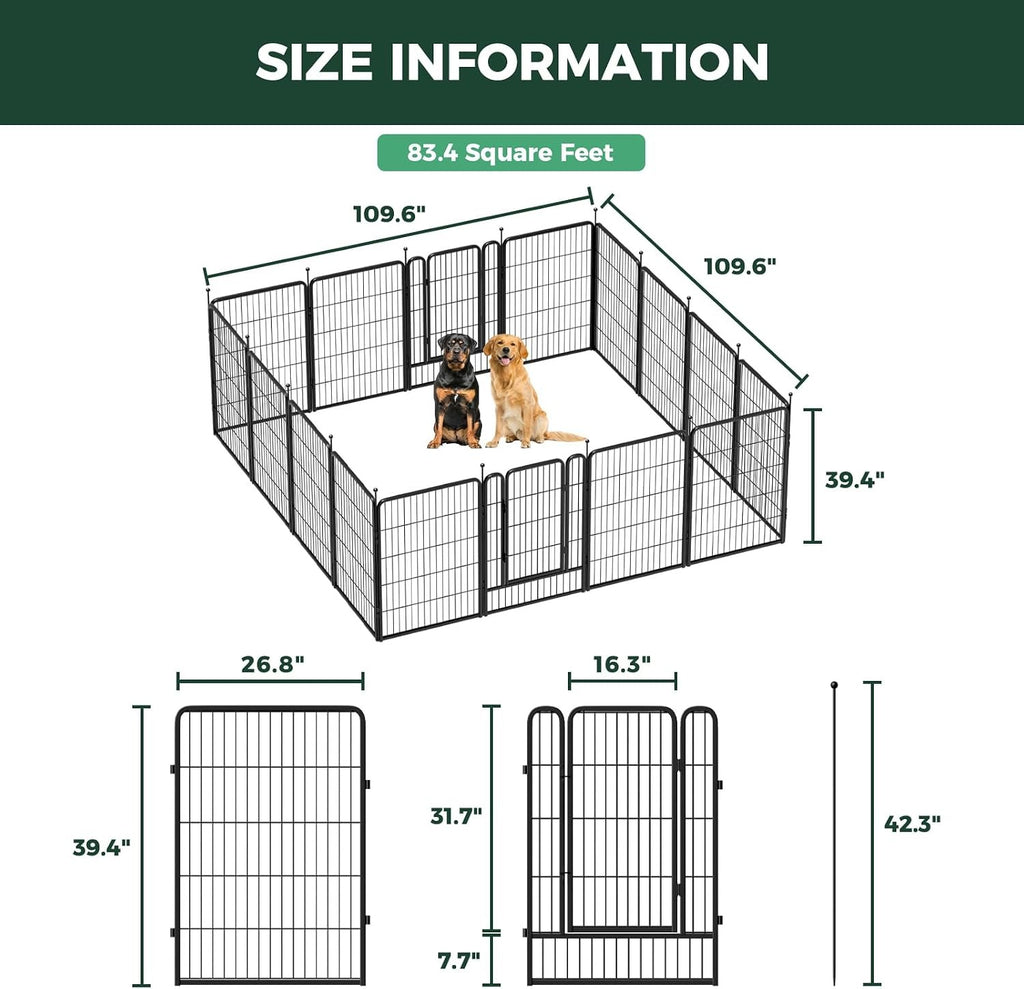 Dog Playpen, Indoor, Yard & RV Camping, 40" H, 16 Panels