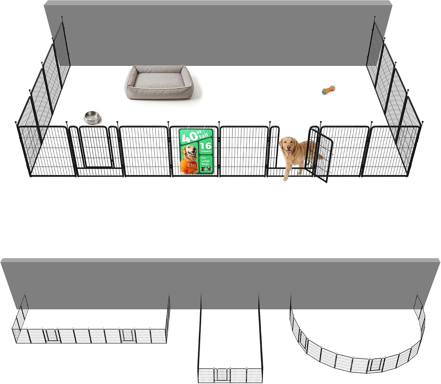 Dog Playpen, Indoor, Yard & RV Camping, 40" H, 16 Panels